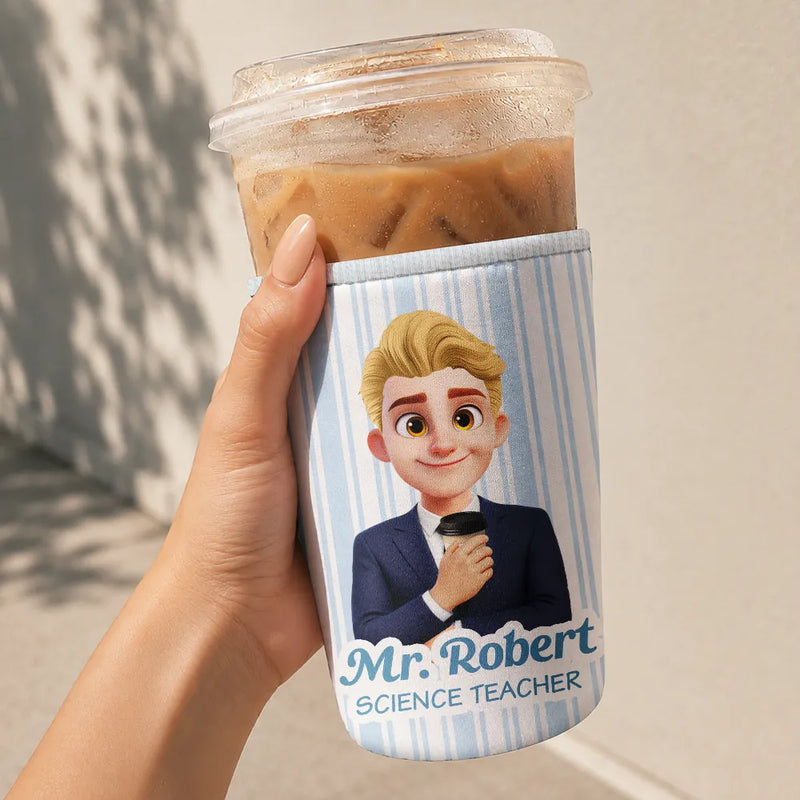 Officer,Vector,Happy - 3D Effect Coworker Boss Teacher With Name - Personalized Iced Coffee Sleeve