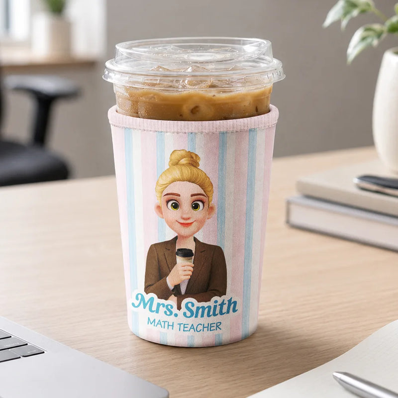 Officer,Vector,Happy - 3D Effect Coworker Boss Teacher With Name - Personalized Iced Coffee Sleeve