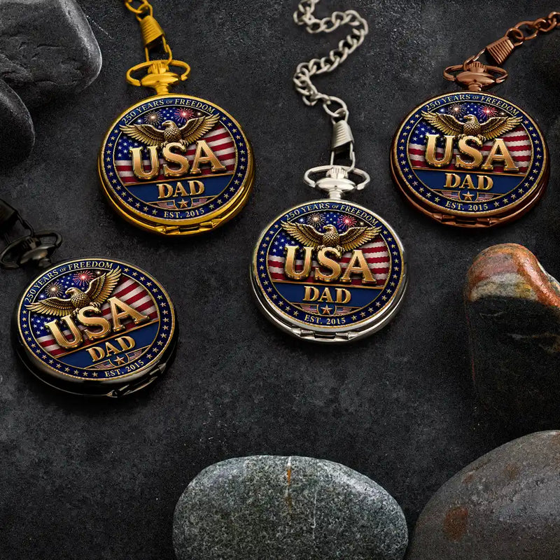 Gift For Father,Gift For Grandpa,Gift For Men,Independence Day,Happy,America 250th - 3D Effect Dad Grandpa 250 Years Of Freedom - Personalized Pocket Watch