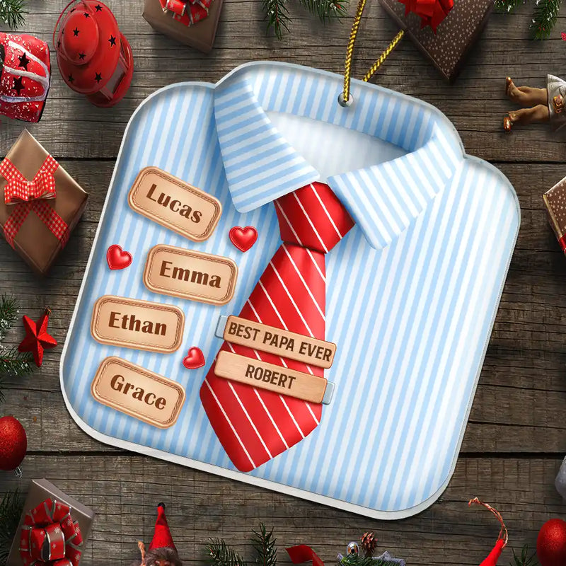 Gift For Father, Gift For Grandpa, Love, Christmas - 3D Effect Dad Grandpa Shirt With Tie - Personalized Custom Shaped Acrylic Ornament