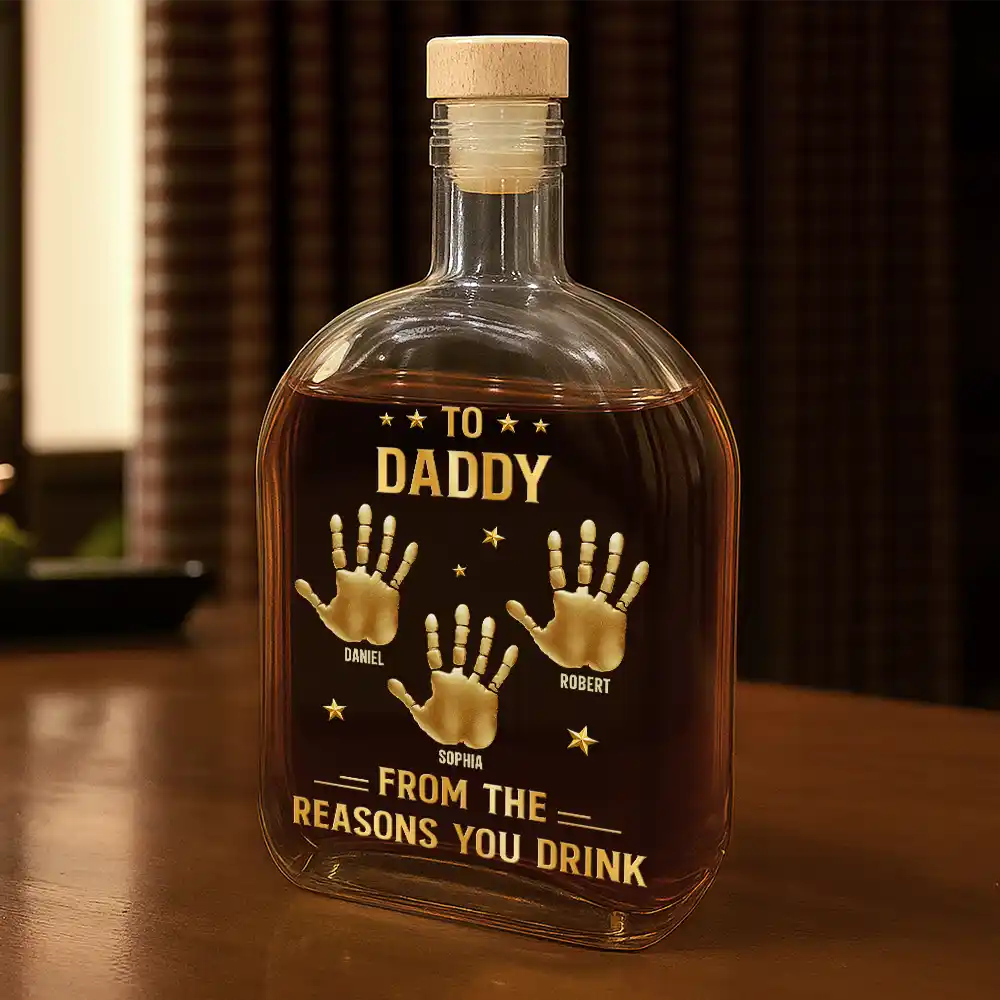 Gift For Grandpa,Gift For Father,Gift For Men,Icon,Humorous - 3D Effect Dad Papa From The Reason You Drink - Personalized Whiskey Bottle