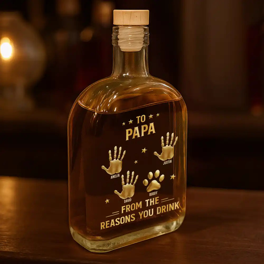 Gift For Grandpa,Gift For Father,Gift For Men,Icon,Humorous - 3D Effect Dad Papa From The Reason You Drink - Personalized Whiskey Bottle