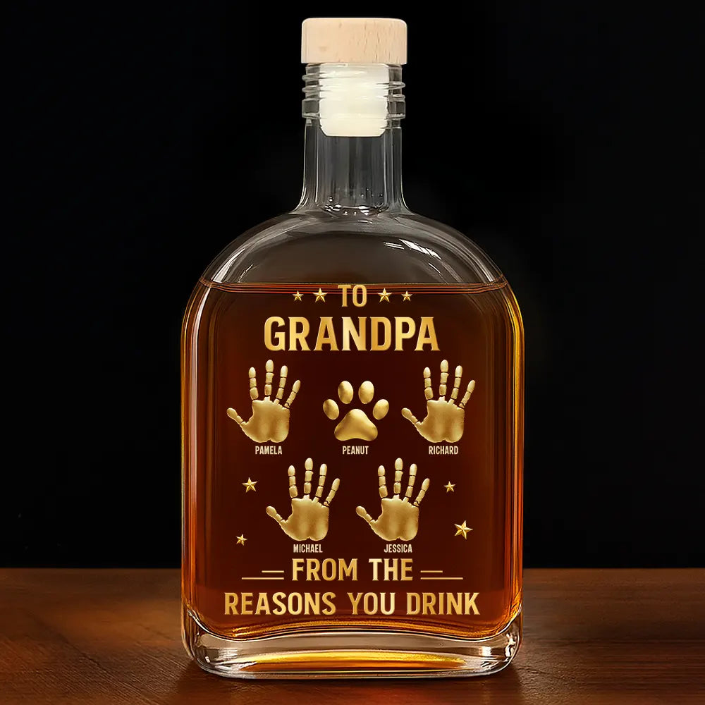 Gift For Grandpa,Gift For Father,Gift For Men,Icon,Humorous - 3D Effect Dad Papa From The Reason You Drink - Personalized Whiskey Bottle