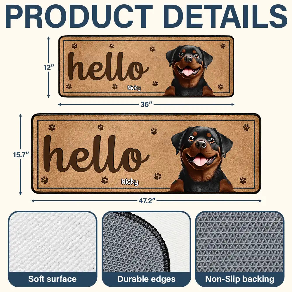Pet Lovers,Pet Mom,Pet Dad,Pet Couple,Cat Lovers,Cat Mom,Cat Dad,Cat Couple,Dog Lovers,Dog Mom,Dog Dad,Dog Couple,Happy,Top Market - 3D Effect Dog Cat Hello Welcome To Our Home - Personalized Runner Rug