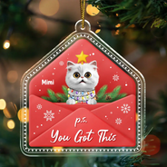 Pet Lovers,Christmas,Happy,Dog Lovers,Dog Mom,Dog Dad,Cat Lovers,Cat Mom,Cat Dad - 3D Effect Dog Cat P.s. You Got This - Personalized Custom Shaped Acrylic Ornament