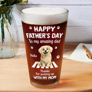 Dog Dad,Pet Lovers,Gift For Father,Top Market,Humorous,Vector - 3D Effect Dog Cat Thanks For Putting Up With My Mom - Personalized Beer Glass