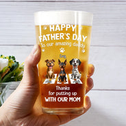 Dog Dad,Pet Lovers,Gift For Father,Top Market,Humorous,Vector - 3D Effect Dog Cat Thanks For Putting Up With My Mom - Personalized Beer Glass