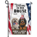 Pet Lovers,Dog Lovers,Cat Lovers,Family,Independence Day,Happy,Top Market - 3D Effect Dog Cat Welcome To Our House - Personalized Flag