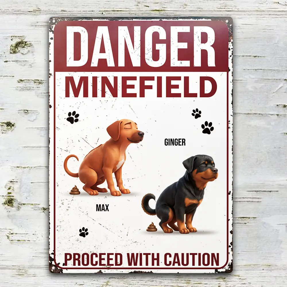 Dog Lovers,Dog Mom,Dog Dad,Family,Funny - 3D Effect Dog Danger Minefield - Personalized Classic Metal Signs