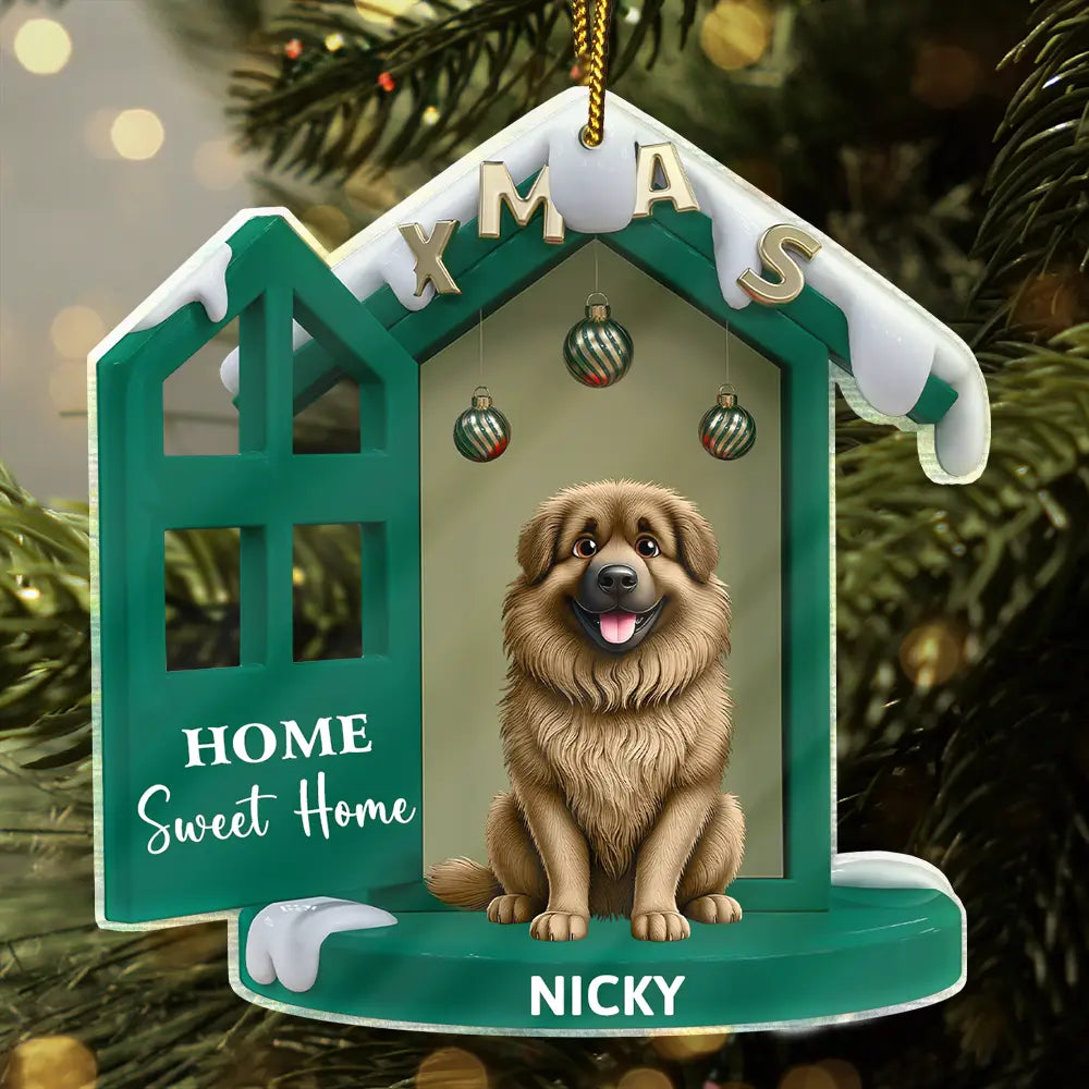 Dog Lovers,Dog Mom,Dog Dad,Dog Couple,Christmas,Happy - 3D Effect Dog Home Sweet Home - Personalized Custom Shaped Acrylic Ornament