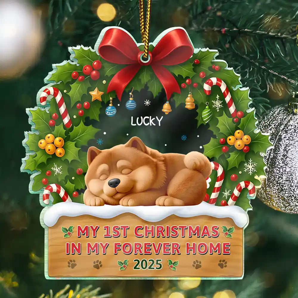 Pet Lovers,Pet Mom,Pet Dad,Dog Lovers,Dog Mom,Dog Dad,Happy,Christmas - 3D Effect Dog My 1st Christmas In My Forever Home - Personalized Custom Shaped Acrylic Ornament