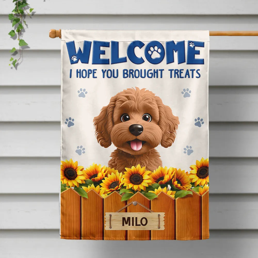 Pet Lovers,Pet Mom,Pet Dad,Cat Lovers,Cat Mom,Cat Dad,Dog Lovers,Dog Mom,Dog Dad,Gift For Women,Gift For Men,Happy,Top Market,Dog Couple,Cat Couple,Pet Couple,Family - 3D Effect Dogs Cats Welcome Hope You Brought Treats - Personalized Flag