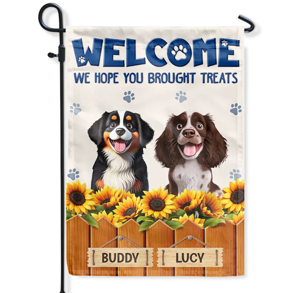 3D Effect Dogs Cats Welcome Hope You Brought Treats - Personalized Flag
