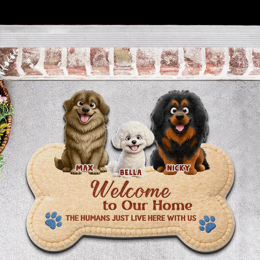 Dog Lovers,Gift For Women,Gift For Men,Happy,Top Market - 3D Effect Dogs Welcome To Our Home - Personalized Custom Shaped Doormat