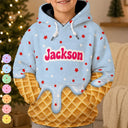 Adorable,Gift For Kids,Custom Text - 3D Effect Dripping Ice Cream Cute Outfit For Kids - Personalized Fleece Hoodie