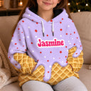 Adorable,Gift For Kids,Custom Text - 3D Effect Dripping Ice Cream Cute Outfit For Kids - Personalized Fleece Hoodie