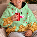 Adorable,Gift For Kids,Custom Text - 3D Effect Dripping Ice Cream Cute Outfit For Kids - Personalized Fleece Hoodie