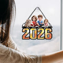 Family, Parents, Gift For Grandparents, Happy - 3D Effect Family And Dog Cat - Personalized Window Hanging Suncatcher Ornament