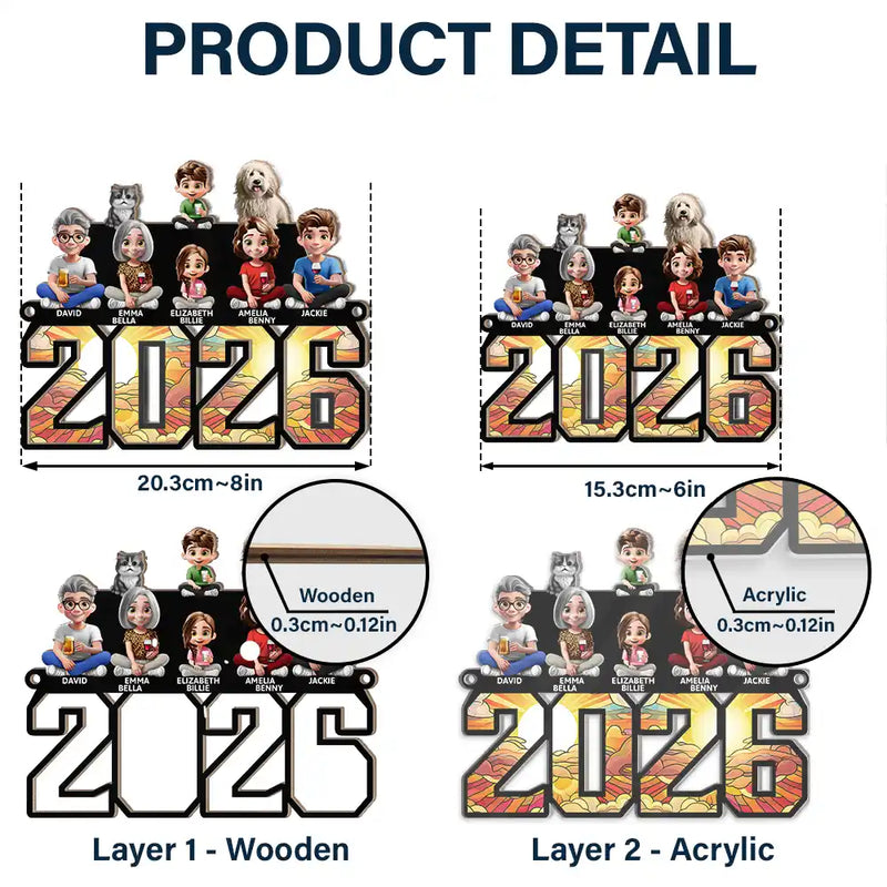 Family, Parents, Gift For Grandparents, Happy - 3D Effect Family And Dog Cat - Personalized Window Hanging Suncatcher Ornament