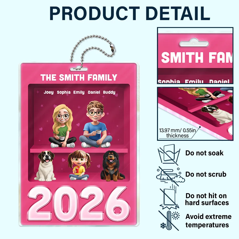 Family,Pet Lovers,Pet Mom,Pet Dad,Pet Couple,Dog Lovers,Dog Couple,Dog Mom,Dog Dad,Cat Lovers,Cat Mom,Cat Dad,Cat Couple,Happy,Single Mom,Single Dad,LGBT,Gift For Grandpa,Gift For Grandma,Gift For Grandkids - 3D Effect Family Sitting Together - Personalized Acrylic Car Hanger