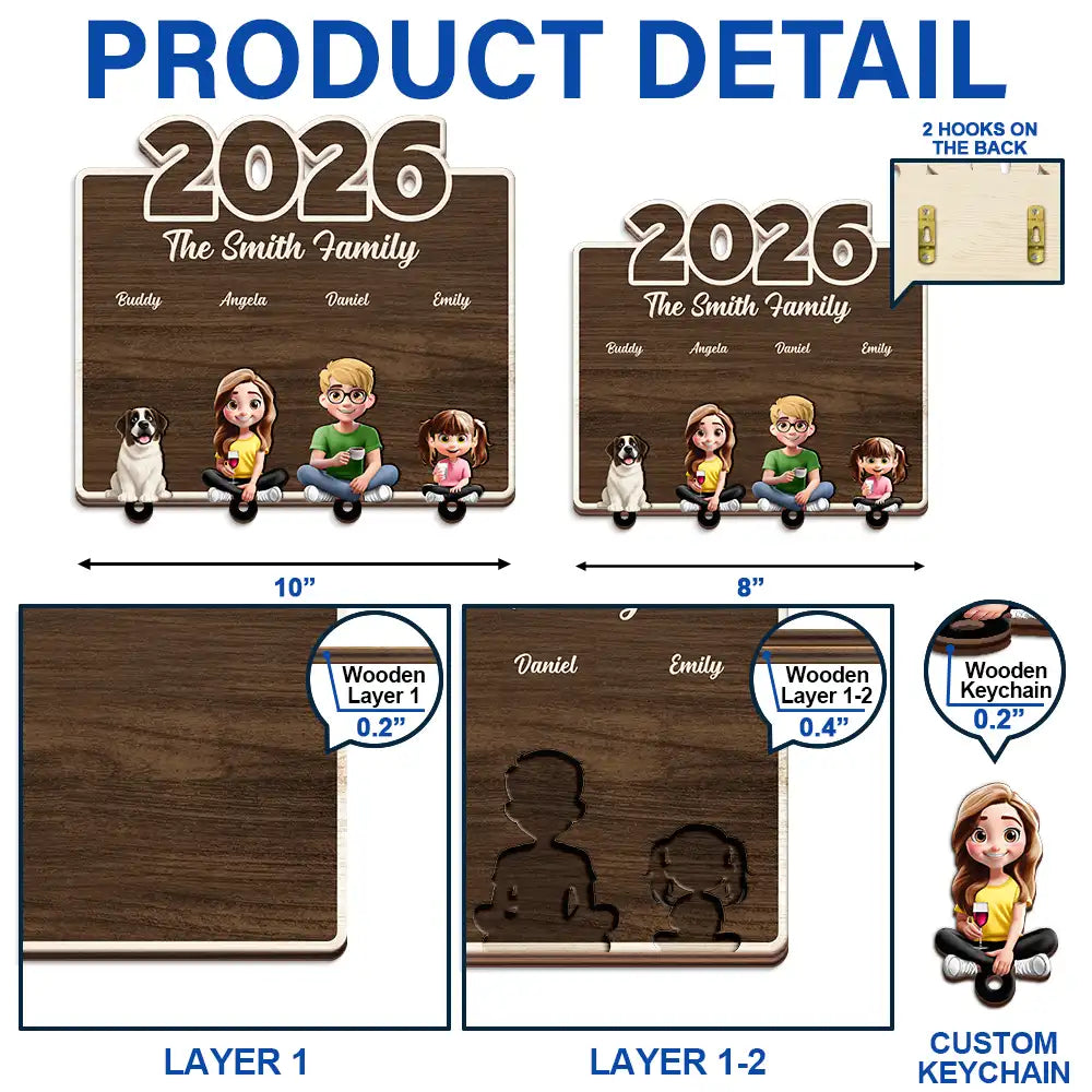 Pet Lovers,Pet Mom,Pet Dad,Pet Couple,Dog Lovers,Dog Couple,Dog Mom,Dog Dad,Cat Lovers,Cat Mom,Cat Dad,Cat Couple,Happy,Single Mom,Single Dad,LGBT,Gift For Grandpa,Gift For Grandma,Gift For Grandkids - 3D Effect Family Sitting Together - Personalized Custom Shaped Key Holder