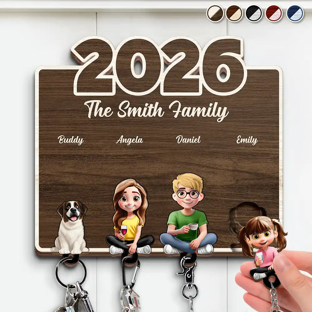 3D Effect Family Sitting Together - Personalized Custom Shaped Key Holder