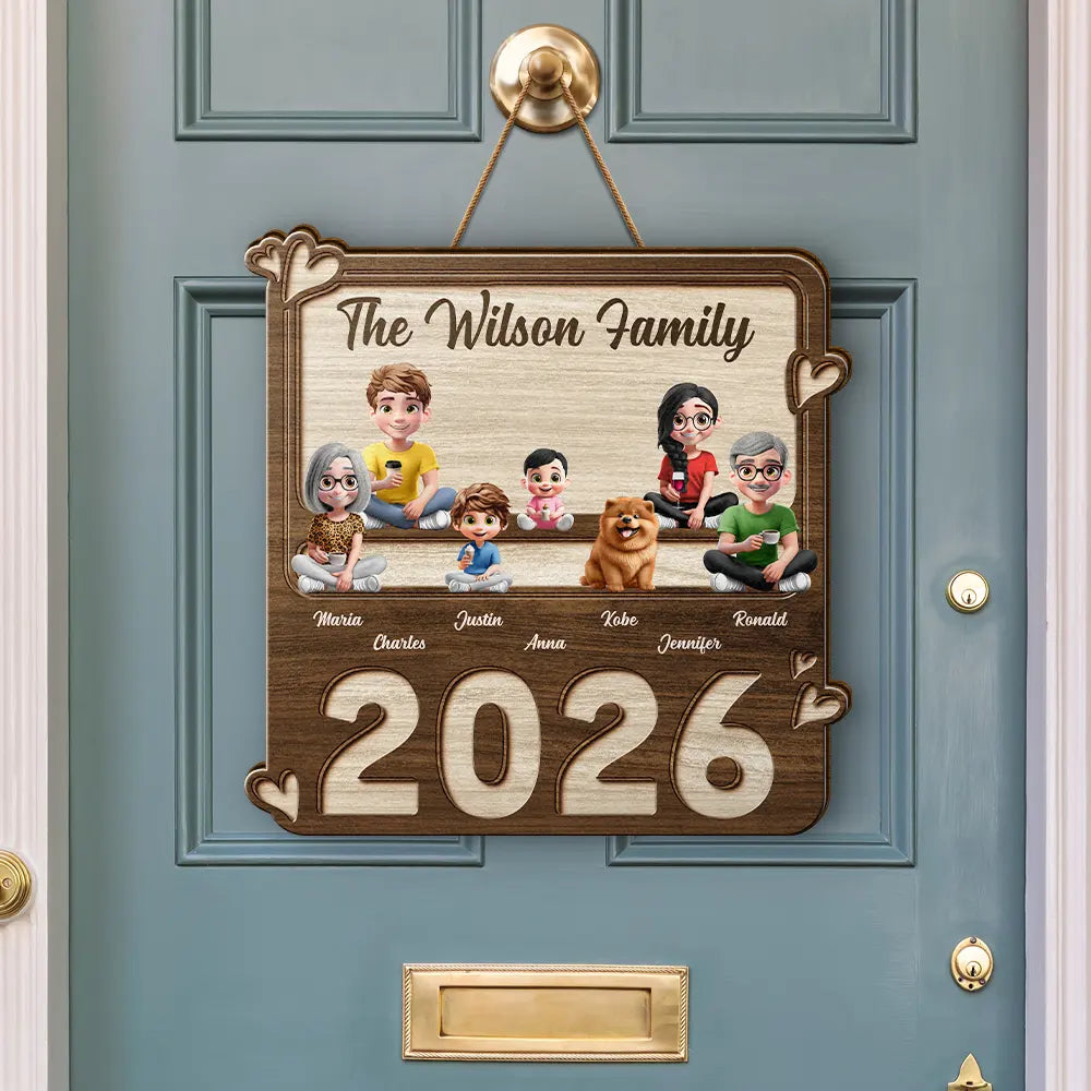 Family,Pet Lovers,Pet Mom,Pet Dad,Pet Couple,Dog Lovers,Dog Couple,Dog Mom,Dog Dad,Cat Lovers,Cat Mom,Cat Dad,Cat Couple,Happy,Single Mom,Single Dad,LGBT,Gift For Grandpa,Gift For Grandma,Gift For Grandkids - 3D Effect Family Sitting Together - Personalized Custom Shaped Wood Sign