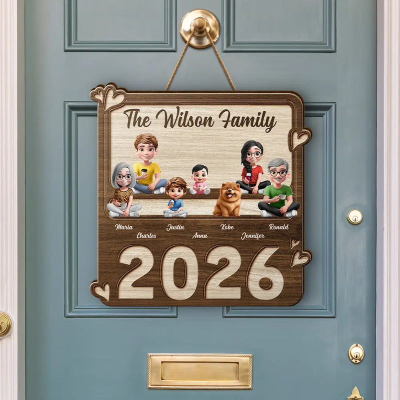 Family,Pet Lovers,Pet Mom,Pet Dad,Pet Couple,Dog Lovers,Dog Couple,Dog Mom,Dog Dad,Cat Lovers,Cat Mom,Cat Dad,Cat Couple,Happy,Single Mom,Single Dad,LGBT,Gift For Grandpa,Gift For Grandma,Gift For Grandkids - 3D Effect Family Sitting Together - Personalized Custom Shaped Wood Sign