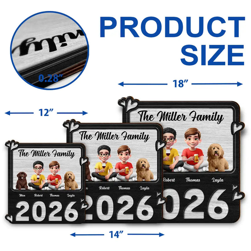 Family,Pet Lovers,Pet Mom,Pet Dad,Pet Couple,Dog Lovers,Dog Couple,Dog Mom,Dog Dad,Cat Lovers,Cat Mom,Cat Dad,Cat Couple,Happy,Single Mom,Single Dad,LGBT,Gift For Grandpa,Gift For Grandma,Gift For Grandkids - 3D Effect Family Sitting Together - Personalized Custom Shaped Wood Sign