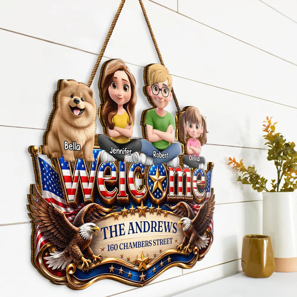 Independence Day,Top Market,Family,Proud,Vector - 3D Effect Family Welcome Home Sweet Home - Personalized Custom Shaped Wood Sign