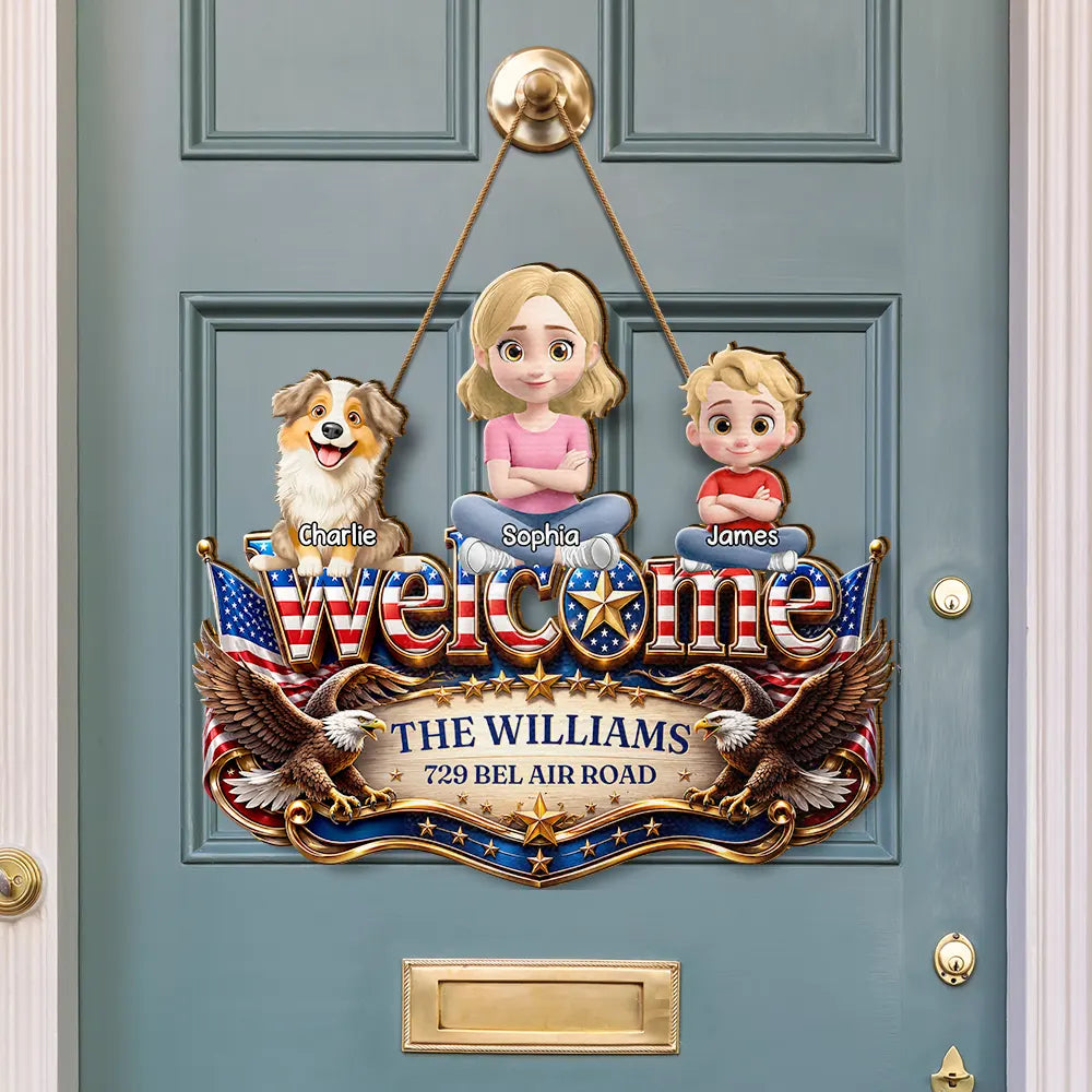 Independence Day,Top Market,Family,Proud,Vector - 3D Effect Family Welcome Home Sweet Home - Personalized Custom Shaped Wood Sign