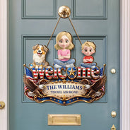 Independence Day,Top Market,Family,Proud,Vector - 3D Effect Family Welcome Home Sweet Home - Personalized Custom Shaped Wood Sign