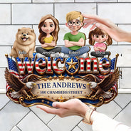 Independence Day,Top Market,Family,Proud,Vector - 3D Effect Family Welcome Home Sweet Home - Personalized Custom Shaped Wood Sign