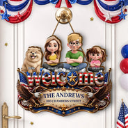 Independence Day,Top Market,Family,Proud,Vector - 3D Effect Family Welcome Home Sweet Home - Personalized Custom Shaped Wood Sign