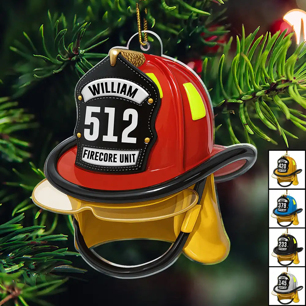 Gift For Women,Gift For Men,Gift For Yourself,Gifts For Colleagues,Christmas,Happy - 3D Effect Firefighter Helmet - Personalized Custom Shaped Acrylic Ornament