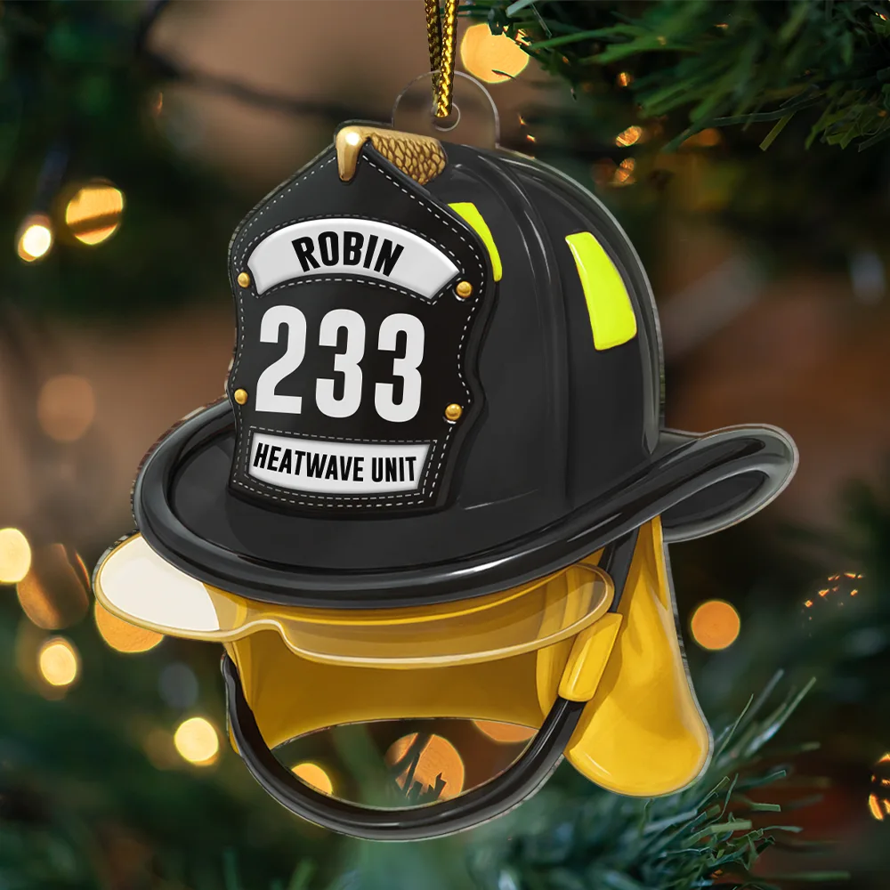 Gift For Women,Gift For Men,Gift For Yourself,Gifts For Colleagues,Christmas,Happy - 3D Effect Firefighter Helmet - Personalized Custom Shaped Acrylic Ornament