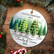 Family, Parents, Gift For Kids, Christmas, Happy - 3D Effect First Christmas As A Family Of Three - Personalized Circle Ceramic Ornament