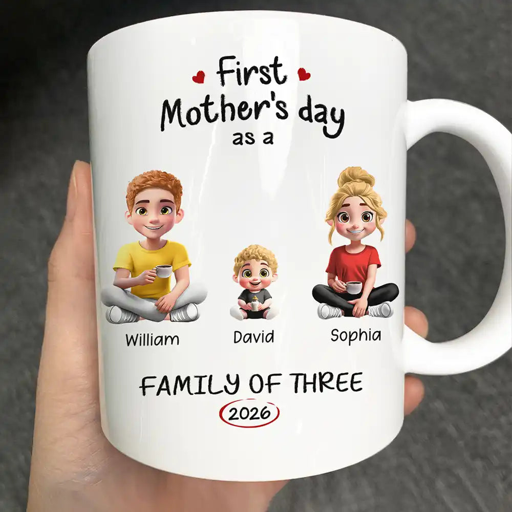 3D Effect First Time Ever As A Family Of Three - Personalized Mug