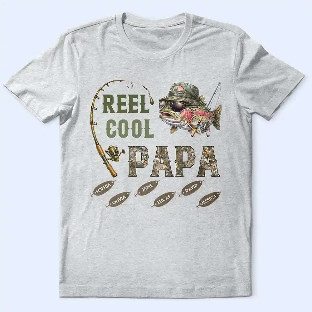 Gift For Father, Gift For Grandpa, Fishing, Non-Eng, Icon, Humorous - 3D Effect Fisherman Reel Cool Dad Papa - Personalized T Shirt
