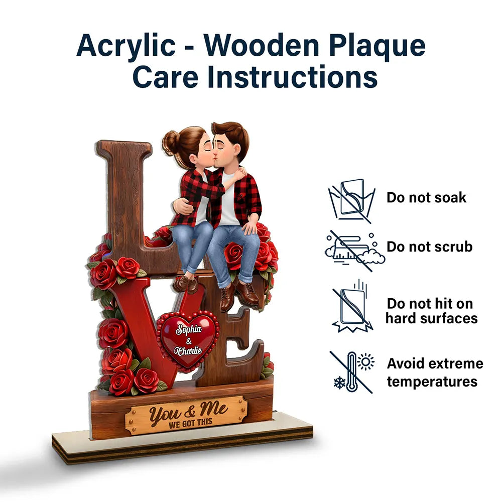 Gift For Couples,Old Couples,Gift For Husband,Gift For Wife,Gift For Boyfriend,Gift For Girlfriend,LGBT,Love,Top Market - 3D Effect Flannel Couple You & Me We Got This - Personalized Custom Shaped 2-Layered Acrylic Wooden Plaque