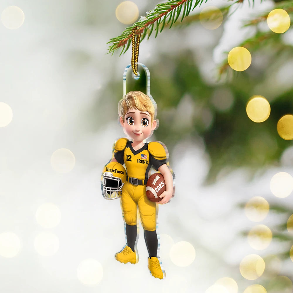 Gift For Yourself,Gift For Women,Gift For Men,Happy,Christmas -  3D Effect Football Player - Personalized Custom Shaped Acrylic Ornament