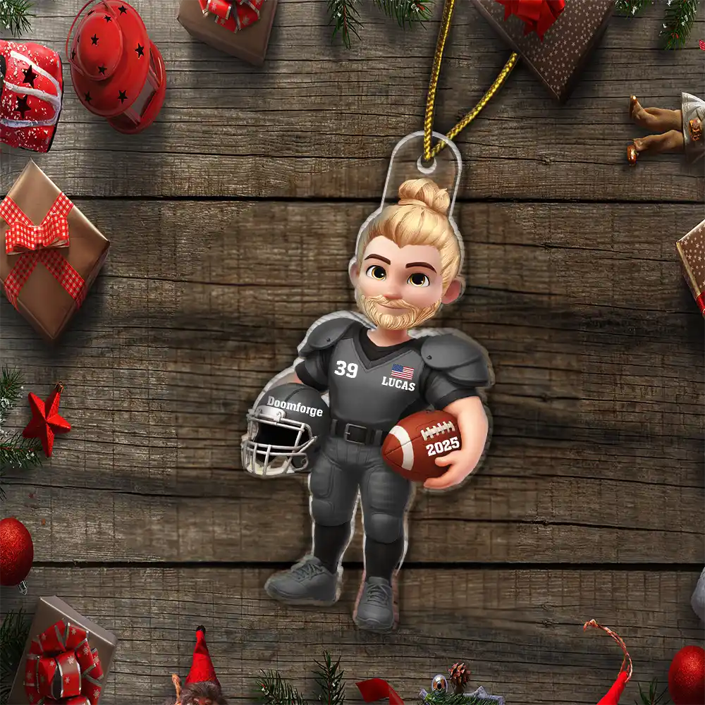 Gift For Yourself,Gift For Women,Gift For Men,Happy,Christmas -  3D Effect Football Player - Personalized Custom Shaped Acrylic Ornament