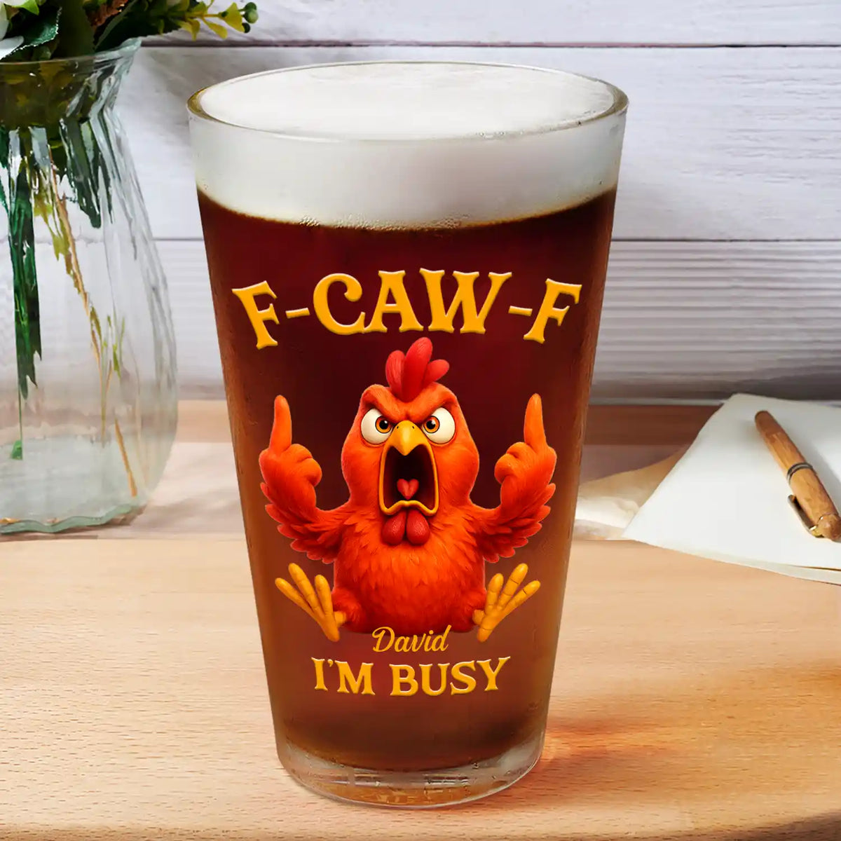 Gift For Yourself,Funny,Gifts For Colleagues - 3D Effect Funny Chicken F-CAW-F I'm Busy - Personalized Beer Glass