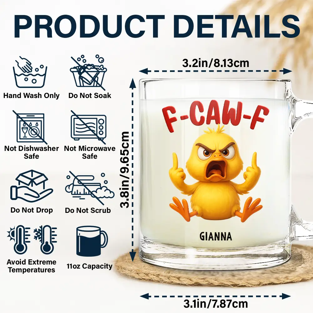 Gift For Yourself,Gifts For Colleagues,Funny - 3D Effect Funny Chicken F-CAW-F My Work Vocabulary - Personalized Glass Mug