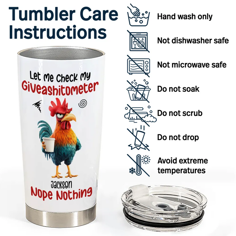 Gift For Yourself,Gift For Women,Gift For Men,Funny - 3D Effect Funny Chicken Let Me Check My Giveashitometer - Personalized Tumbler