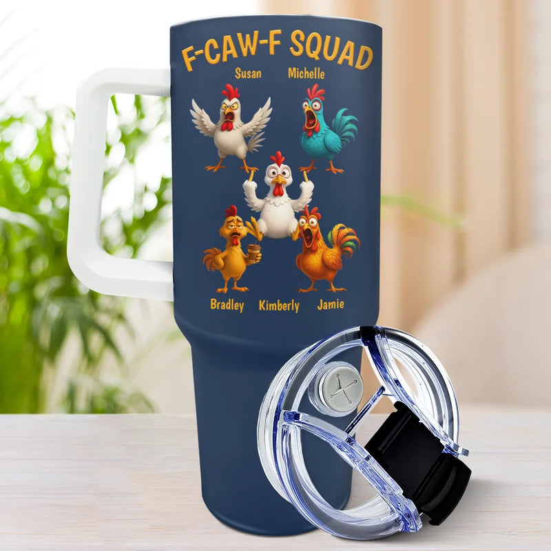 Funny, Gift For Yourself, Gift For Women, Gift For Men, Farm, Gifts For Colleagues, Gift For Bestie - 3D Effect Funny Chickens F-CAW-F Squad - Personalized 40oz Tumbler With Straw