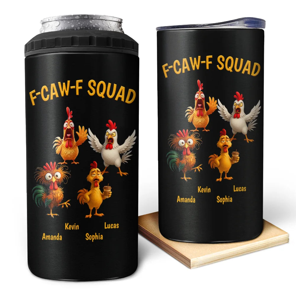 3D Effect Funny Chickens F-CAW-F Squad - Personalized 4 In 1 Can Cooler Tumbler