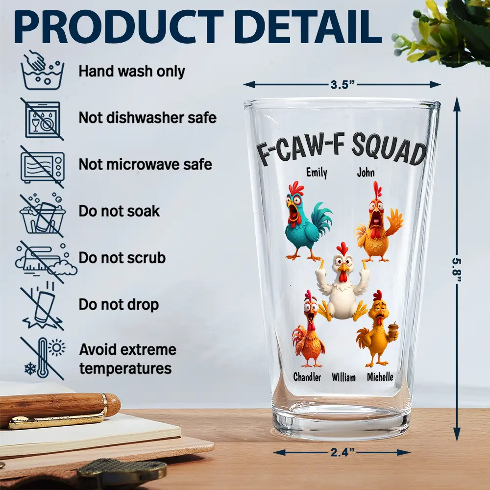 Funny, Gift For Yourself, Gift For Women, Gift For Men, Farm, Gifts For Colleagues, Gift For Bestie - 3D Effect Funny Chickens F-CAW-F Squad - Personalized Beer Glass
