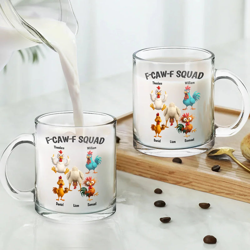 Funny, Gift For Yourself, Gift For Women, Gift For Men, Farm, Gifts For Colleagues, Gift For Bestie - 3D Effect Funny Chickens F-CAW-F Squad - Personalized Glass Mug