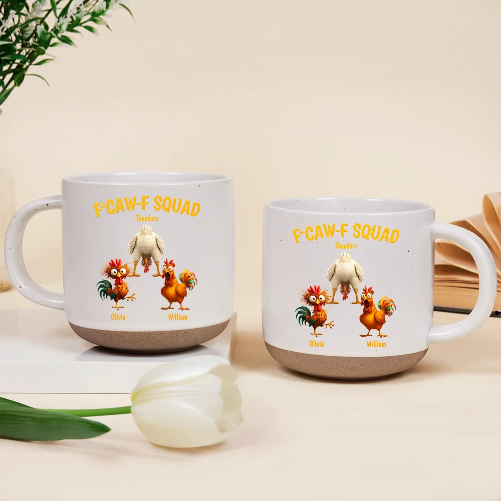 Funny, Gift For Yourself, Gift For Women, Gift For Men, Farm, Gifts For Colleagues, Gift For Bestie - 3D Effect Funny Chickens F-CAW-F Squad - Personalized Pottery Mug